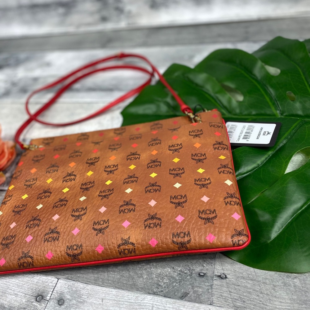 MCM cognac Diamond pouch bag purse crossbody - Picture 2 of 8